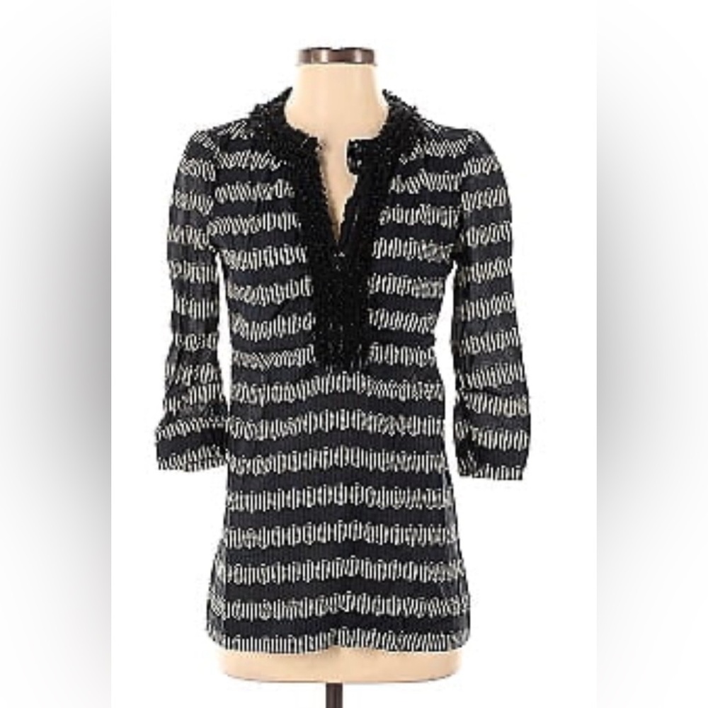 Tory Burch Navy and Black Cotton Tunic with beading size 12 excellent condition